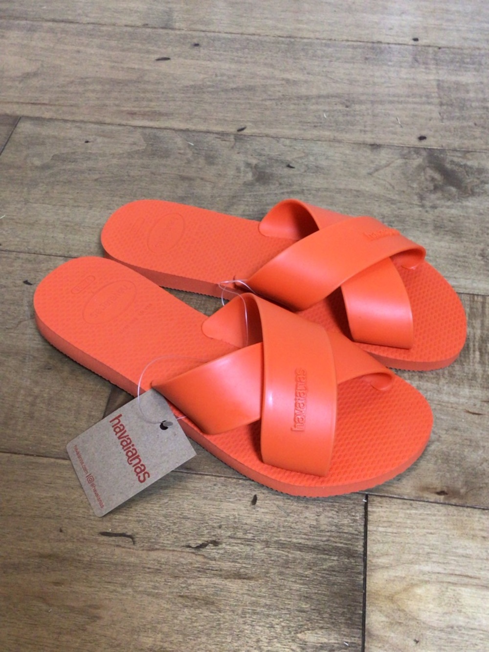 Havaianas Aqua Slide Sandals Sunset Orange Cross Strap Rubber US 7-8 NWT - Picture 2 of 11